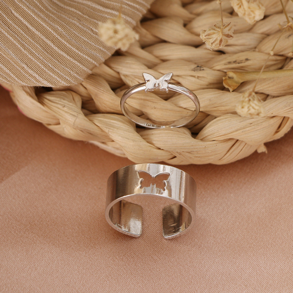 Gran venta de personalidad creativa mariposa conjunto de 2 piezas Ins mismo estilo Punk anillo de pareja