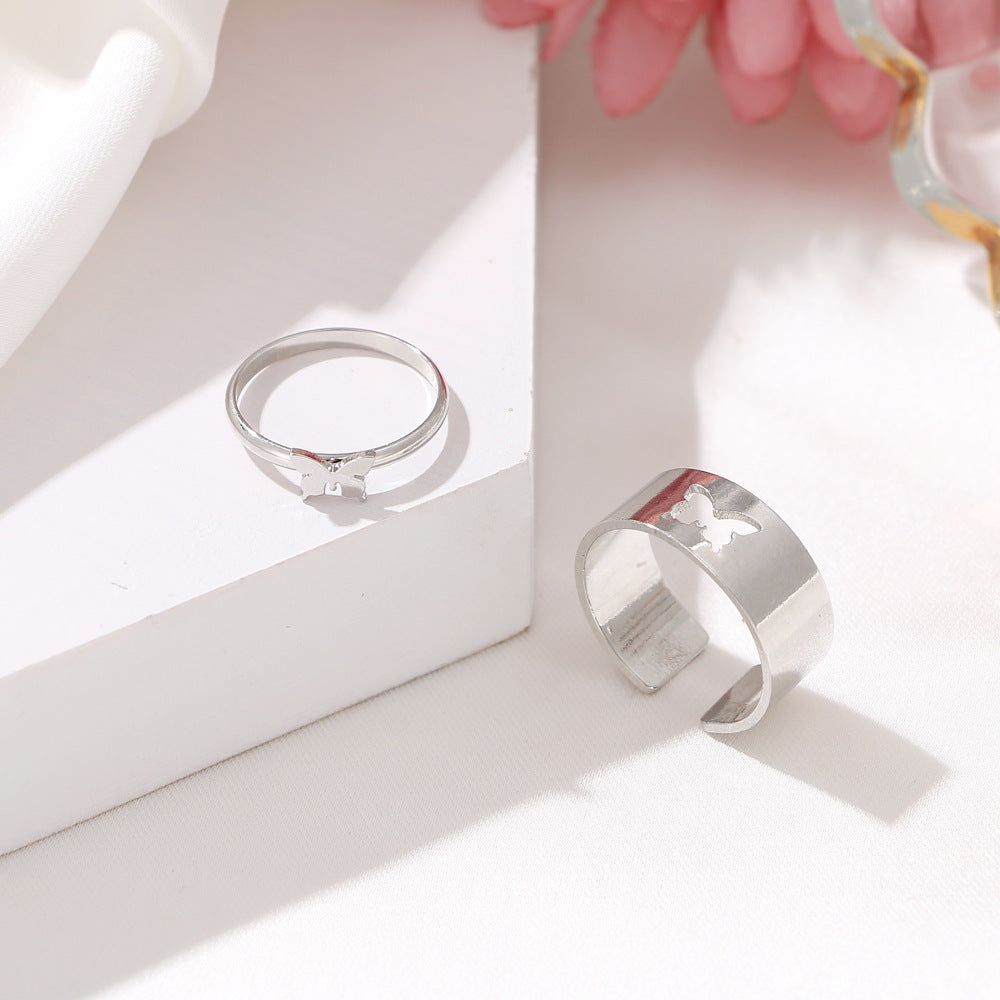 Gran venta de personalidad creativa mariposa conjunto de 2 piezas Ins mismo estilo Punk anillo de pareja