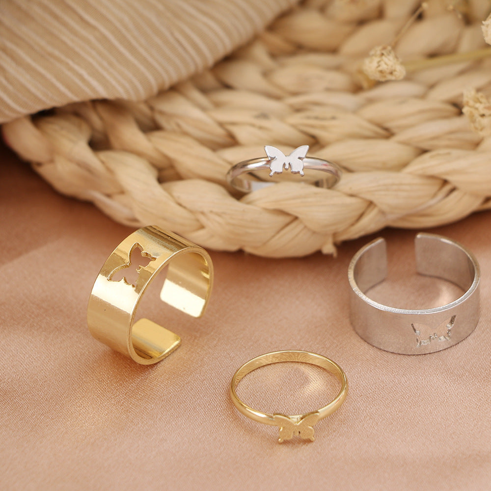 Gran venta de personalidad creativa mariposa conjunto de 2 piezas Ins mismo estilo Punk anillo de pareja