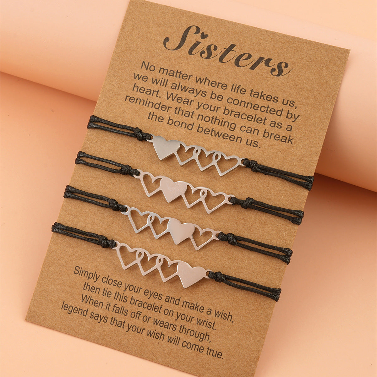 Card Bracelet  Creative Stainless Steel Heart Shaped Braided Bracelet 4-Piece Set
