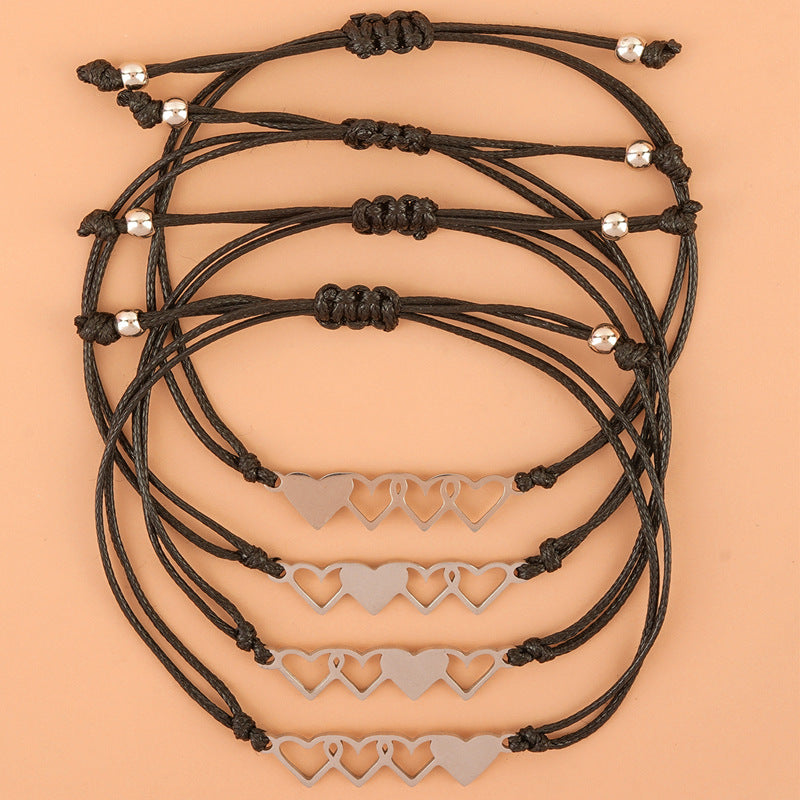Card Bracelet  Creative Stainless Steel Heart Shaped Braided Bracelet 4-Piece Set