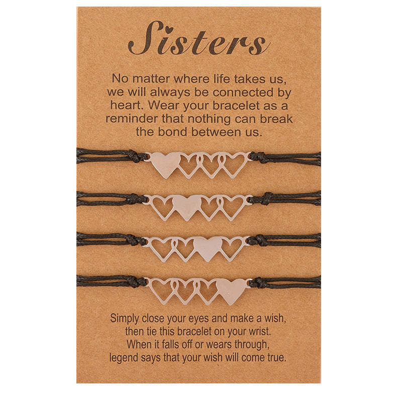 Card Bracelet  Creative Stainless Steel Heart Shaped Braided Bracelet 4-Piece Set