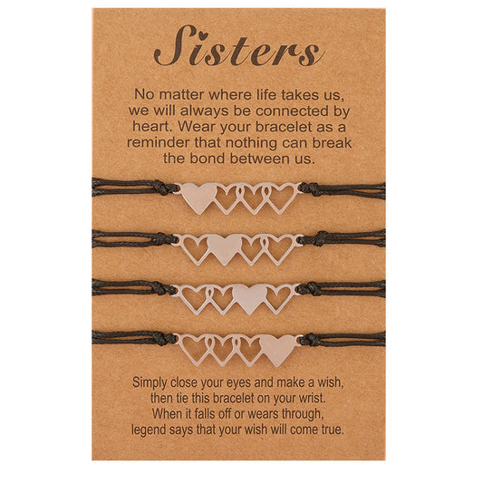 Card Bracelet  Creative Stainless Steel Heart Shaped Braided Bracelet 4-Piece Set