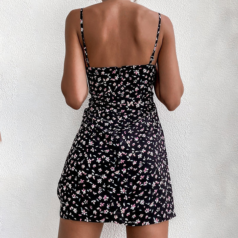 Summer Sexy Bungee Suspenders Short Skirt Halter Floral Dress Chiffon Dress
