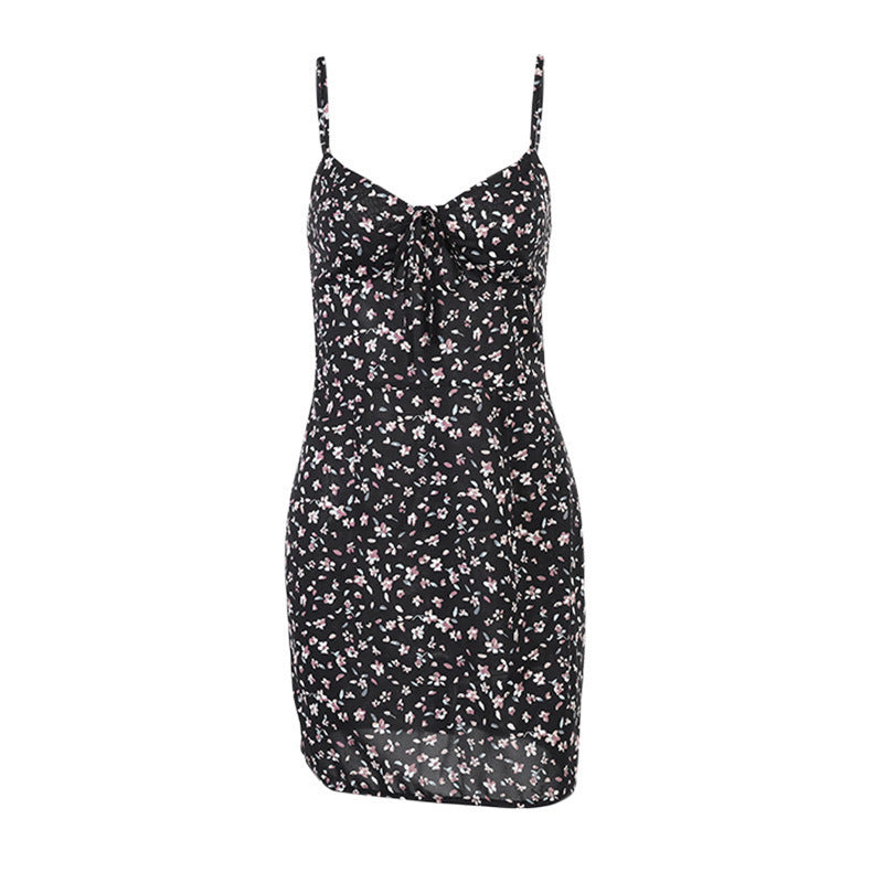 Summer Sexy Bungee Suspenders Short Skirt Halter Floral Dress Chiffon Dress