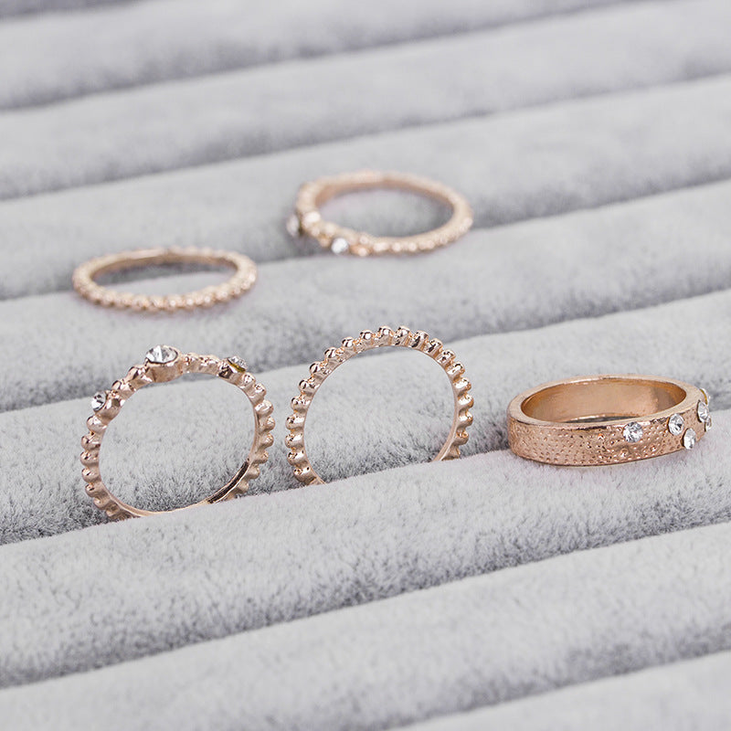 Joyas europeas y americanas diamantes apilables de oro rosa juego de cinco conjuntos de anillos bohemios