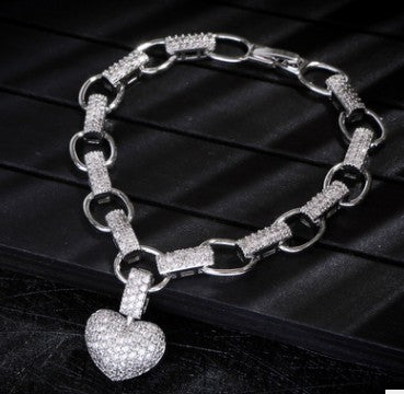 Conjunto de collar y pulsera con Micro incrustaciones en forma de corazón
