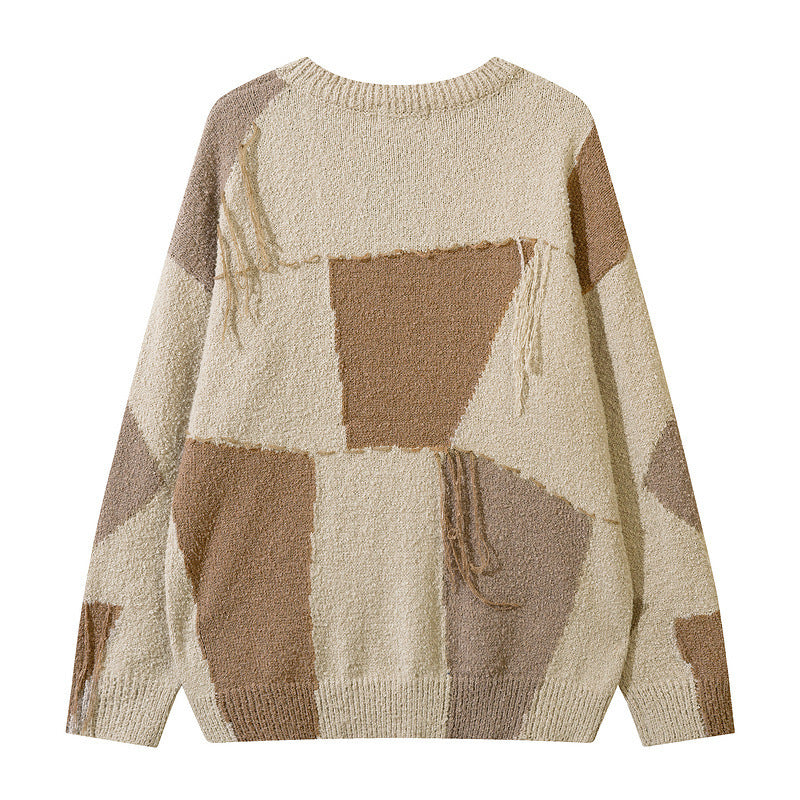 Plaid Tassel Oversize Lazy Wind Sweater Man