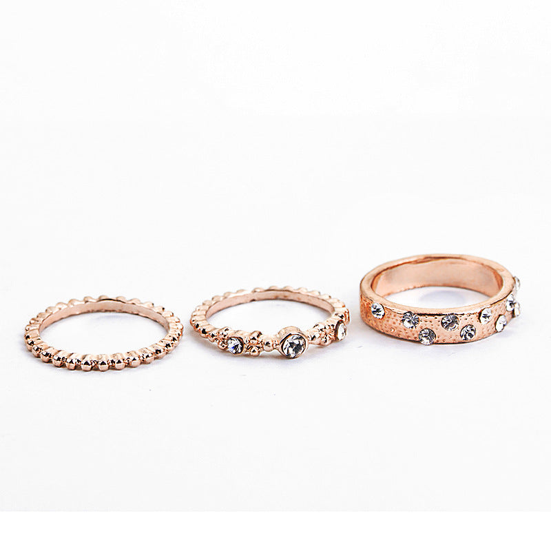 Joyas europeas y americanas diamantes apilables de oro rosa juego de cinco conjuntos de anillos bohemios