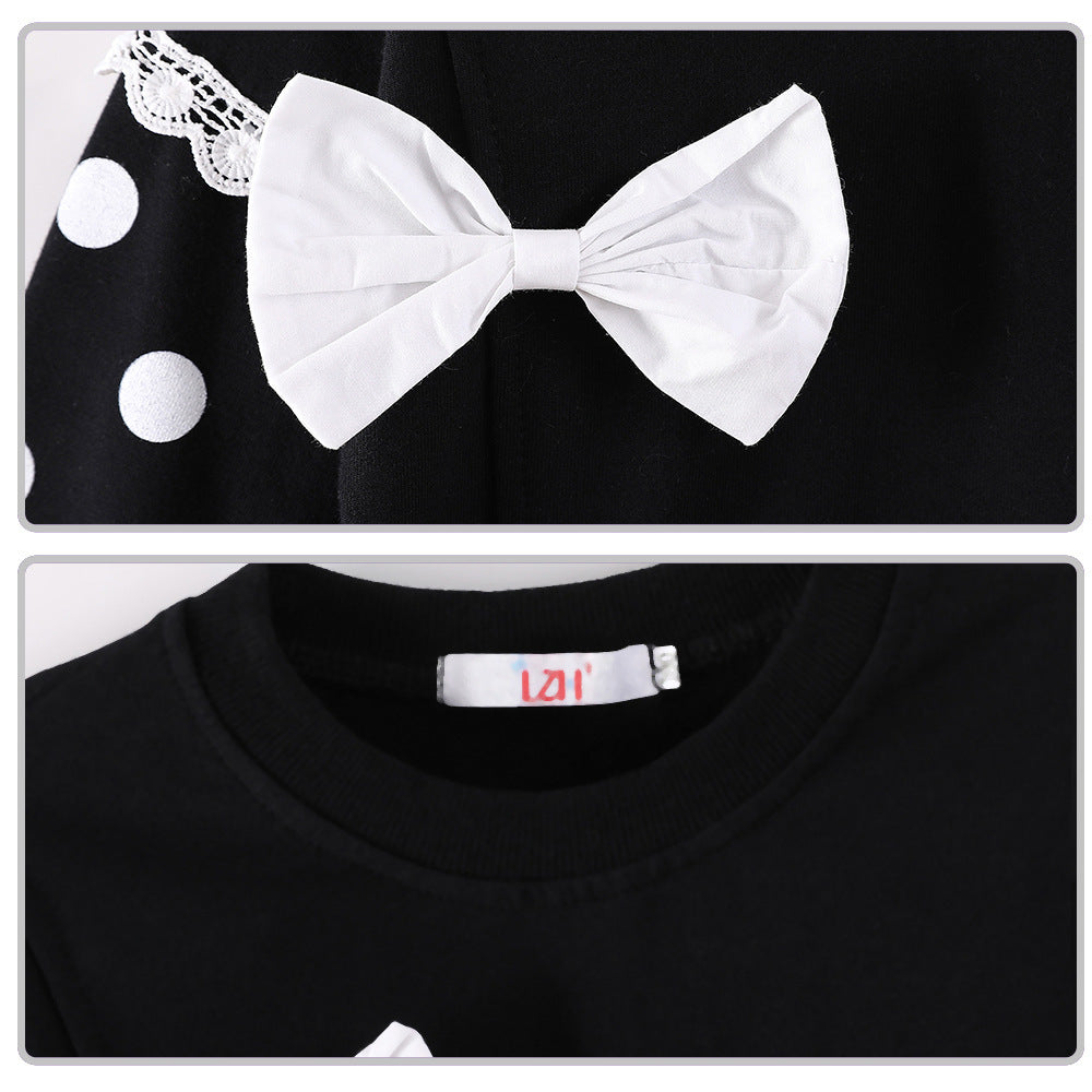 New Girls' Sweater Cute Bow Solid Color Long Sleeve Pullover Children