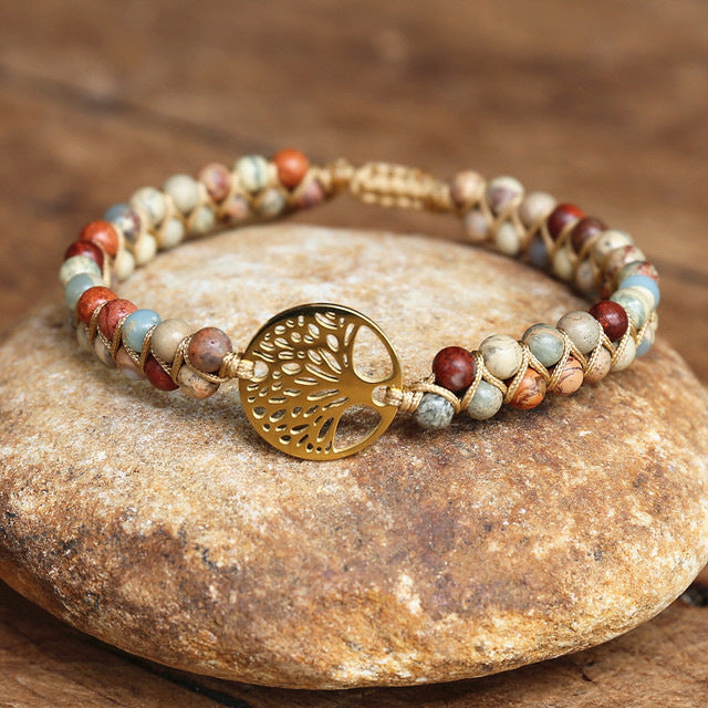 Pulsera para amantes de la amistad de Yoga tejida a mano con cuentas de ágata Natural de pino africano Árbol de la vida