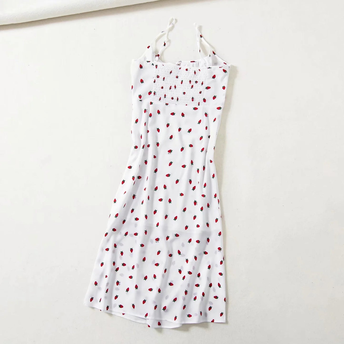Women's strawberries printed suspender long dress