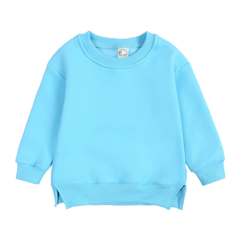 Round Neck Children Toddler Pullover Solid Color With Fur Korean Style Baby's Top