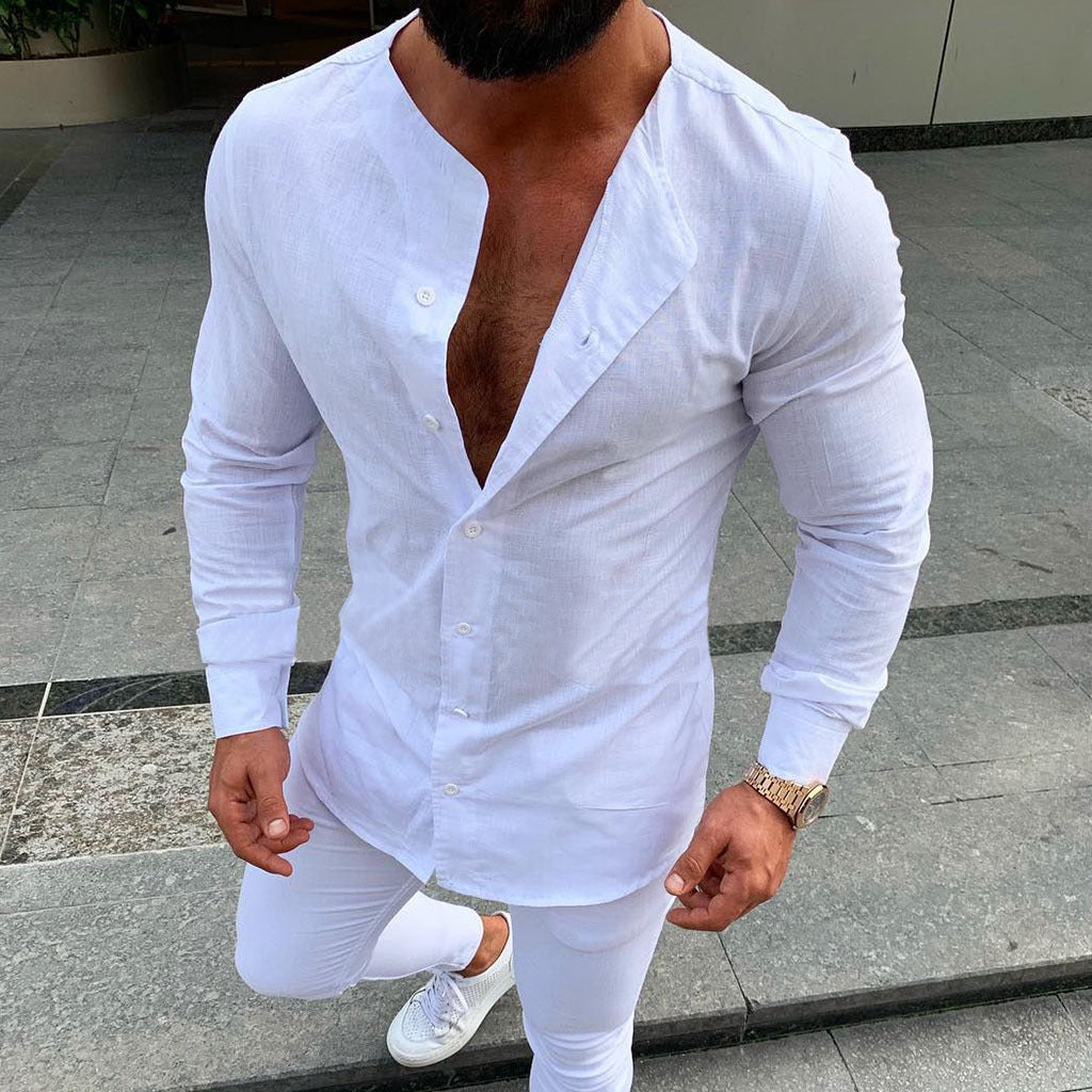 European-American Style Linen Button Cardigan Man