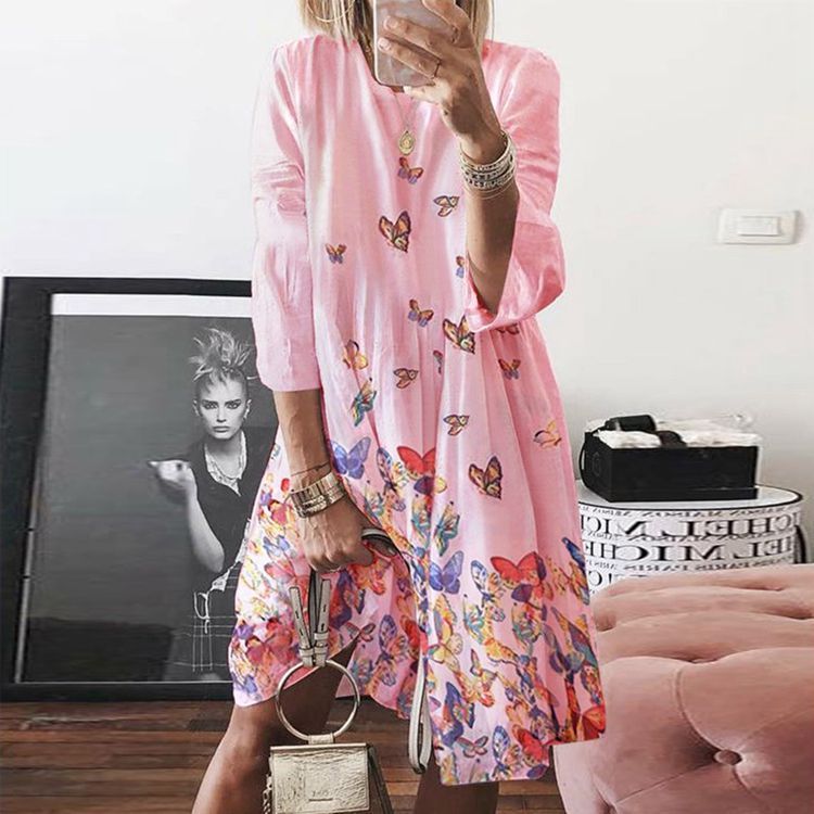 O-neck linen dress