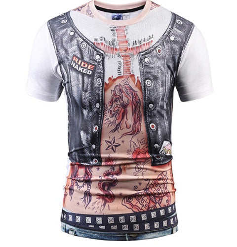 Fake Vest men short sleeve hip hop Fashion Man Slim Fit t-shirt Halloween cosplay