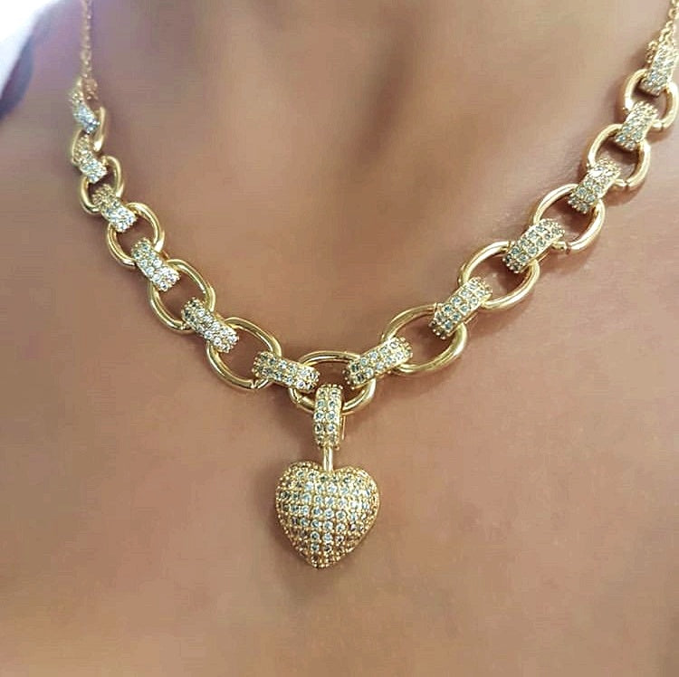 Conjunto de collar y pulsera con Micro incrustaciones en forma de corazón
