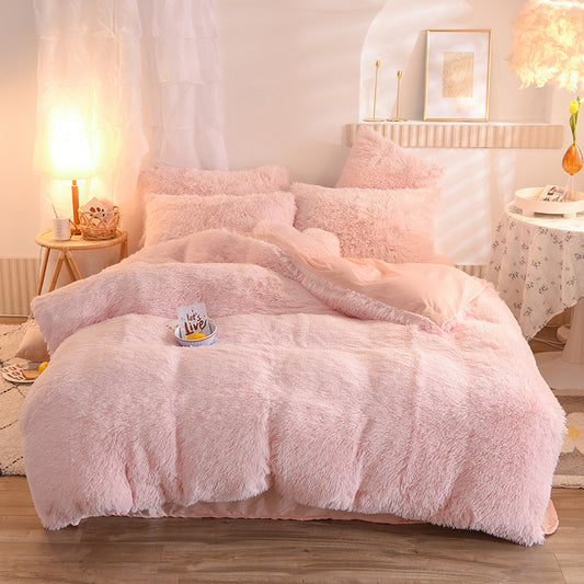 Funda de edredón de lana gruesa de lujo reina rey cama de invierno funda de edredón funda de almohada peluda de felpa conjunto de ropa de cama