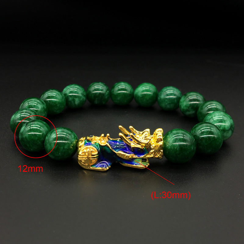 2021 temperatura sensible color que cambia la cadena de mano 12mm verde Calcedonia pulsera color cálido mascota mano ornamento