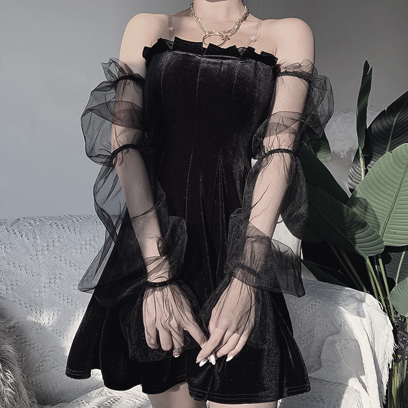 Sexy see-through mesh pleated skirt