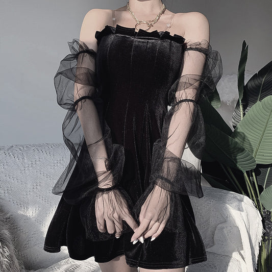 Sexy see-through mesh pleated skirt