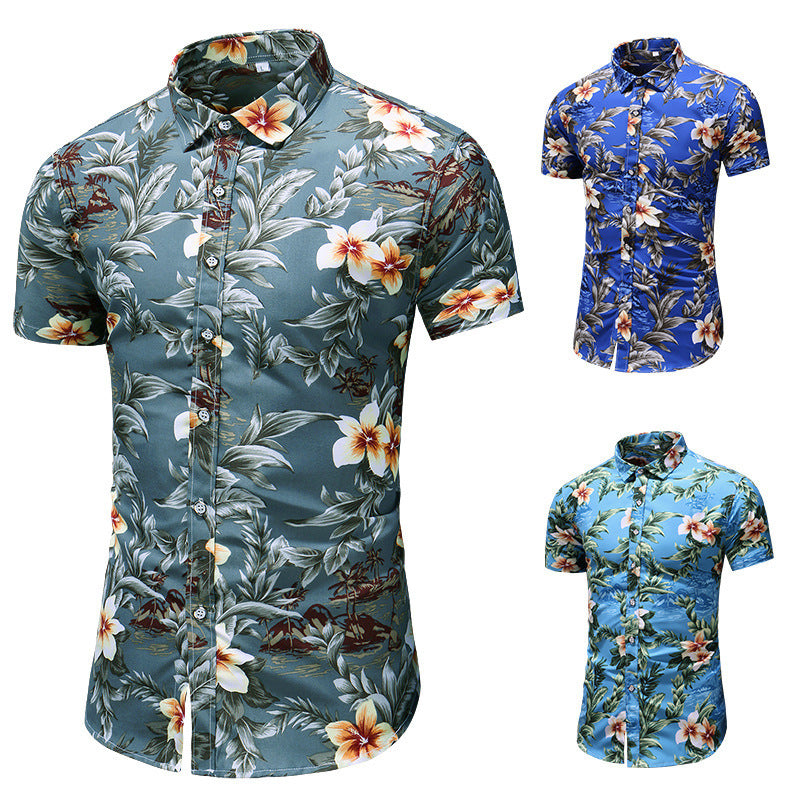 3D printed oversized lapel short sleeve shirt trendy man