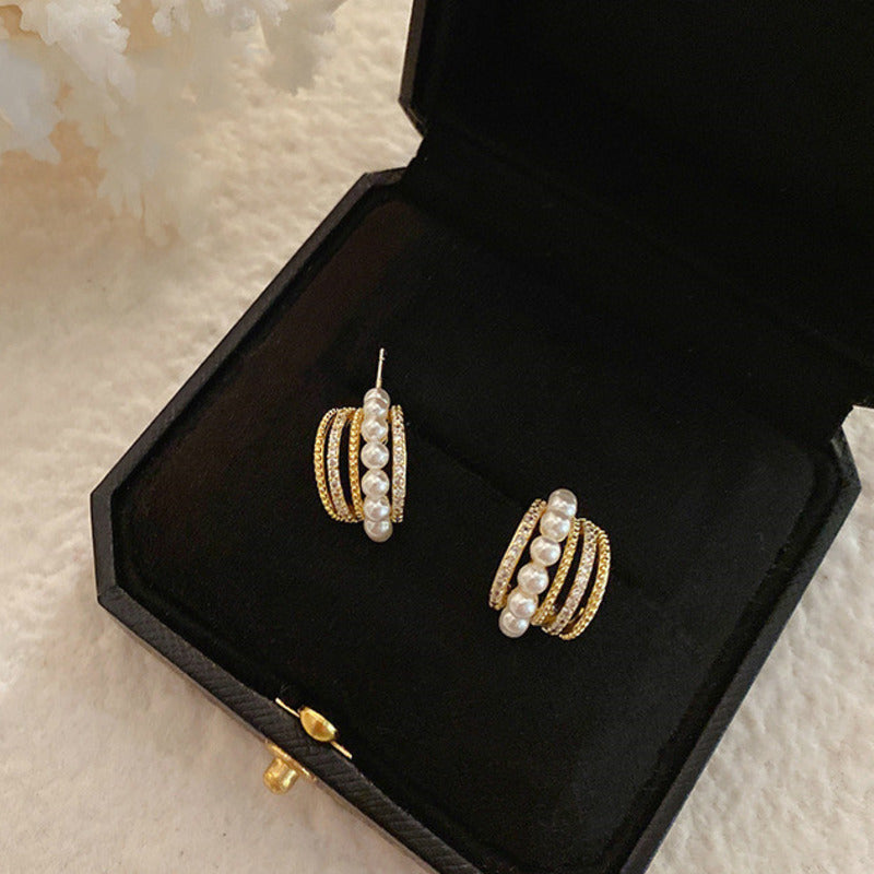 Simple Temperament All-match Small Multi-circle Zircon Earrings