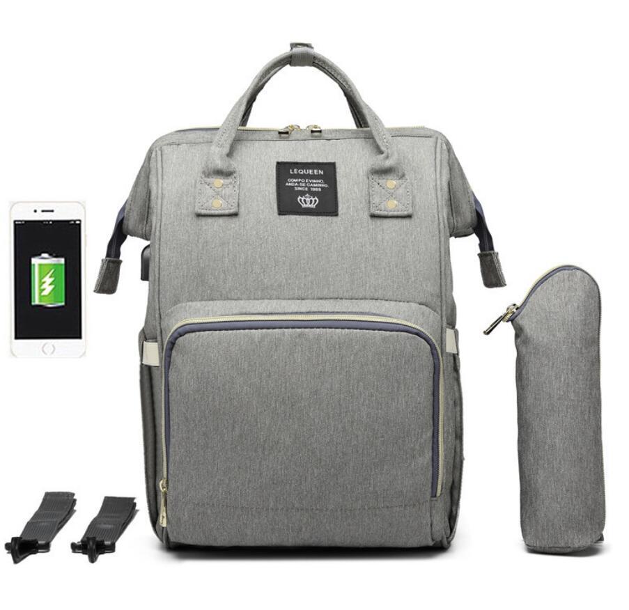 LEQUEEN bolsa de pañales de gran capacidad momia de lactancia mochilas de viaje cochecito de bebé cuidado del bebé maternidad bolso impermeable USB