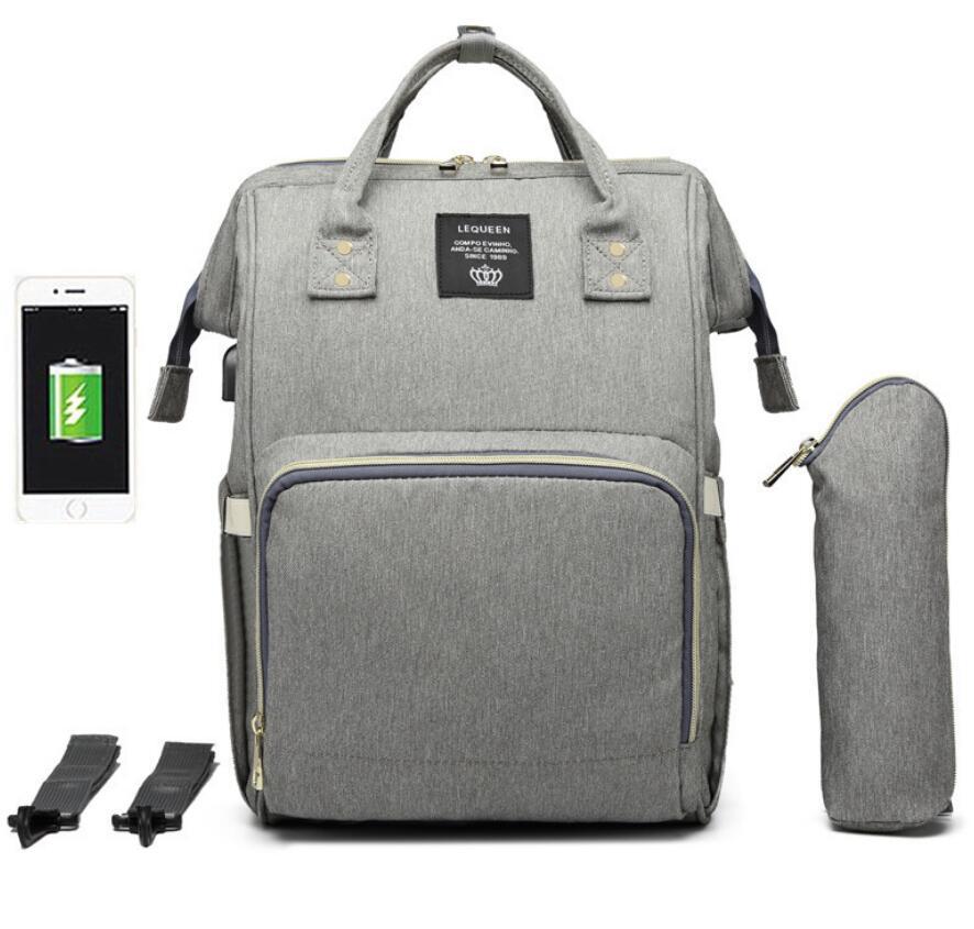 LEQUEEN bolsa de pañales de gran capacidad momia de lactancia mochilas de viaje cochecito de bebé cuidado del bebé maternidad bolso impermeable USB