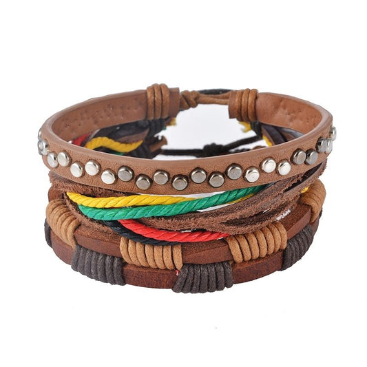 Pulsera de cuero para hombre pulsera de cuentas multicapa Punk Wrap pulseras para mujer Vintage punk hombres joyería