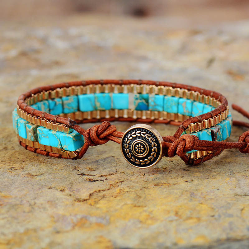Pulsera de cuero tejida a mano con piedra Imperial de moda