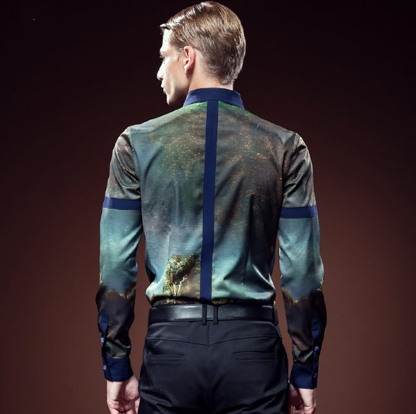 FANZHUAN camisas para hombre moda manga larga estampado Floral Camisa hombres Delgado ajuste Camisas Casual Hawaiano Camisa Masculina