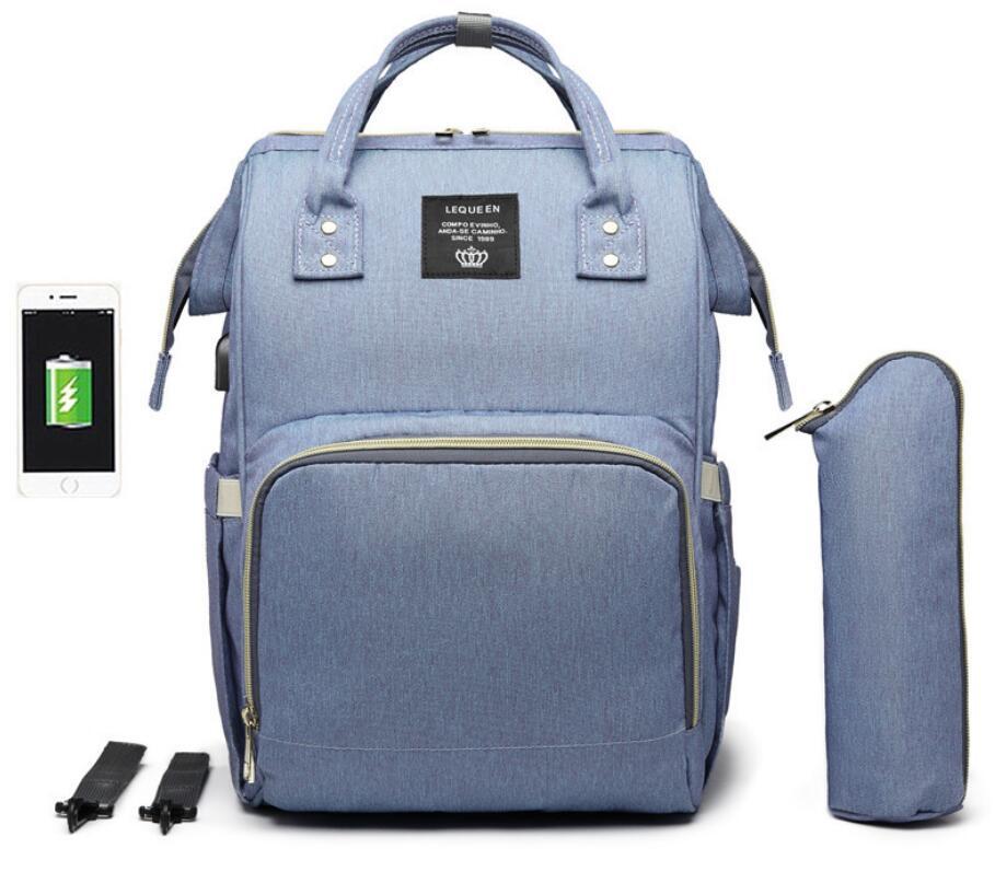 LEQUEEN bolsa de pañales de gran capacidad momia de lactancia mochilas de viaje cochecito de bebé cuidado del bebé maternidad bolso impermeable USB