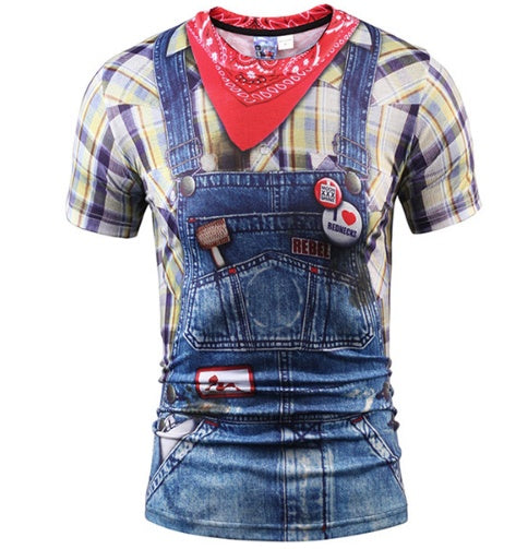 Fake Vest men short sleeve hip hop Fashion Man Slim Fit t-shirt Halloween cosplay