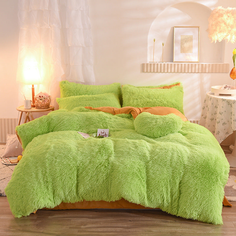 Funda de edredón de lana gruesa de lujo reina rey cama de invierno funda de edredón funda de almohada peluda de felpa conjunto de ropa de cama