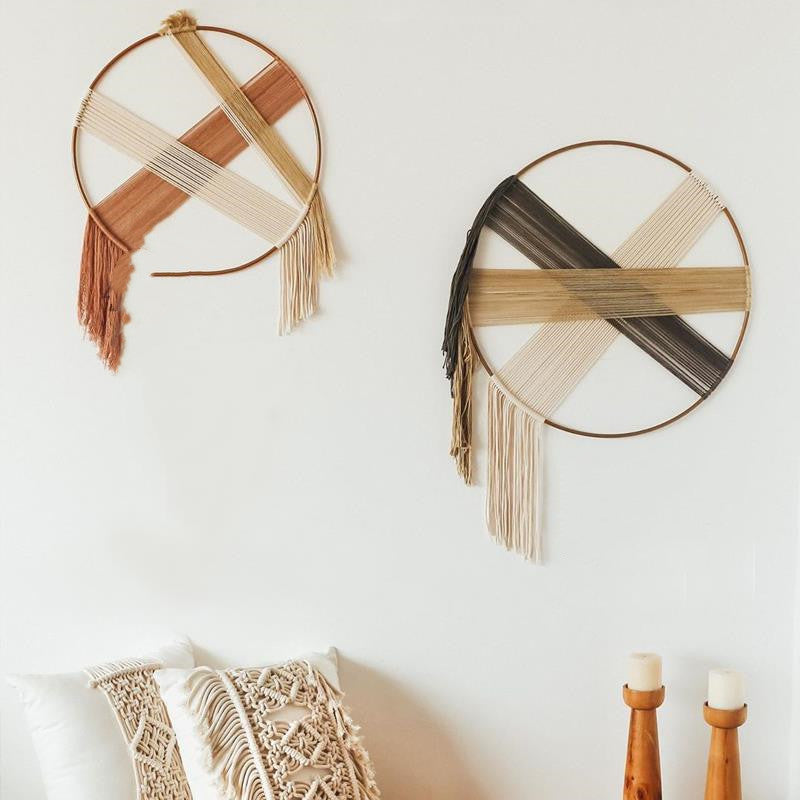 Nordic Style Simple Golden Hoop Cotton Woven Tapestry Pendant