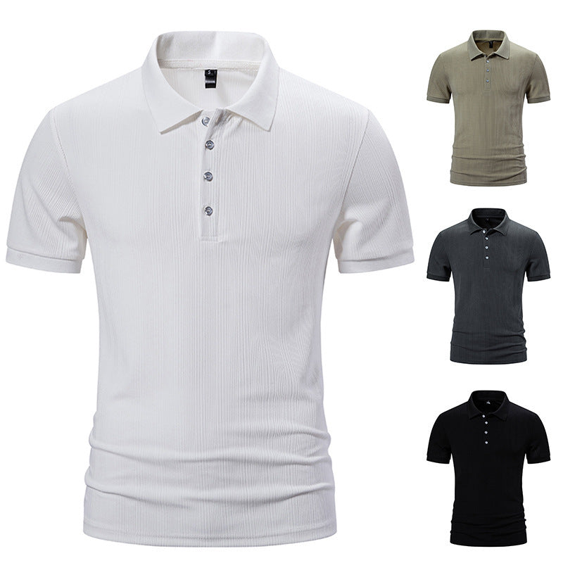 Men's Sunken Stripe Lapel Short Sleeve