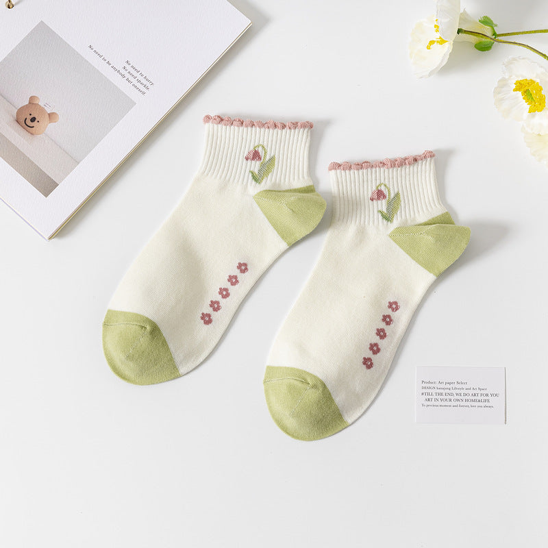 Women's Fashion Casual Combed Cotton Short Tube Socks