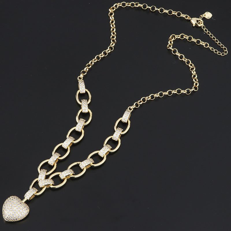 Conjunto de collar y pulsera con Micro incrustaciones en forma de corazón