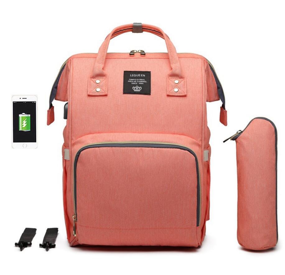 LEQUEEN bolsa de pañales de gran capacidad momia de lactancia mochilas de viaje cochecito de bebé cuidado del bebé maternidad bolso impermeable USB