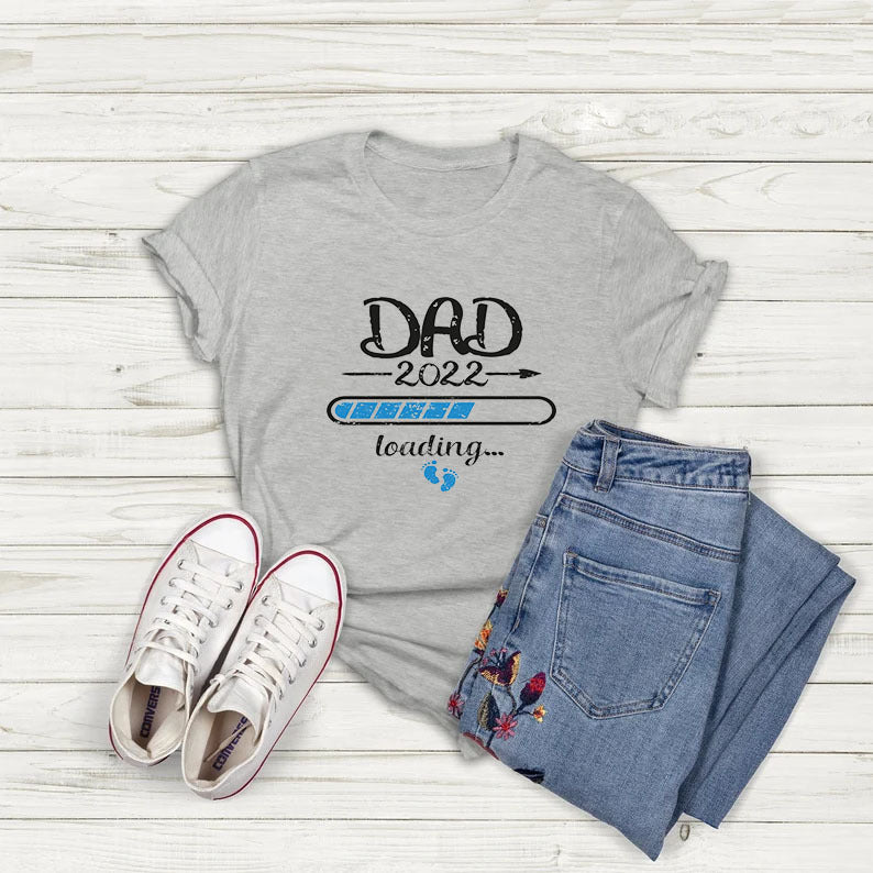 Short Sleeve Pullover Progress Bar DAD Printed Gray Round-collar T-shirt For Men And Women