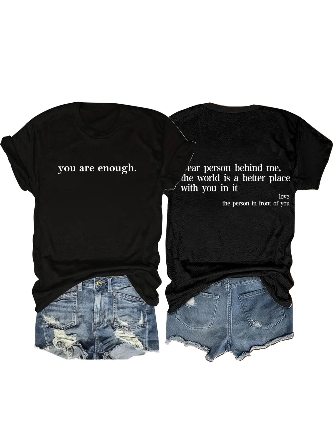 You Are Enough Slogan Pattern Round Neck Short Sleeved