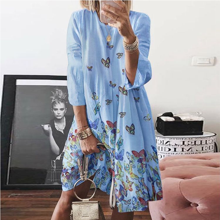 O-neck linen dress