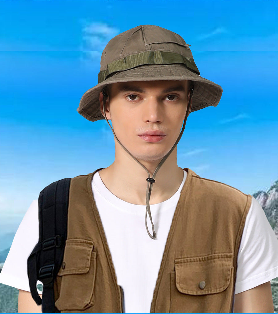 Sun Hat Men Sun-proof Vintage Cotton Tooling Style Bucket Hat