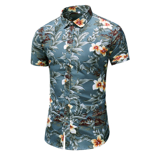 3D printed oversized lapel short sleeve shirt trendy man