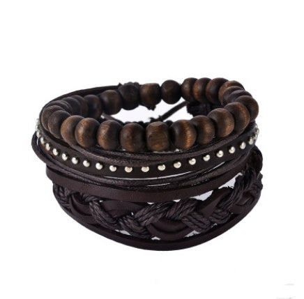 Pulsera de cuero para hombre pulsera de cuentas multicapa Punk Wrap pulseras para mujer Vintage punk hombres joyería