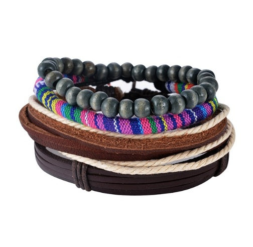 Pulsera de cuero para hombre pulsera de cuentas multicapa Punk Wrap pulseras para mujer Vintage punk hombres joyería