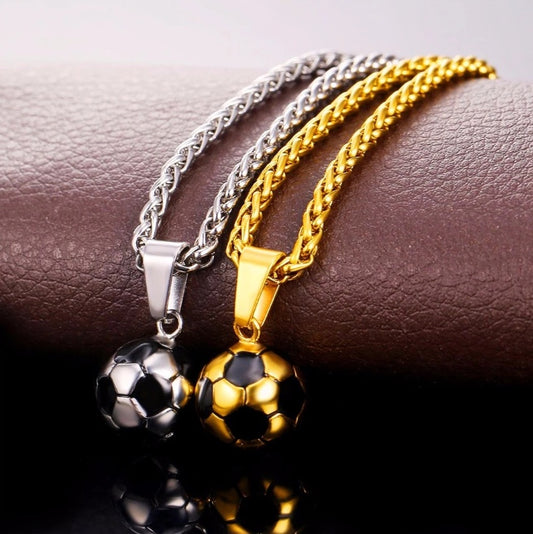 Gimnasio Deportivo joyería regalo 316L Acero inoxidable 18K chapado en oro fútbol Collar para hombres Niño