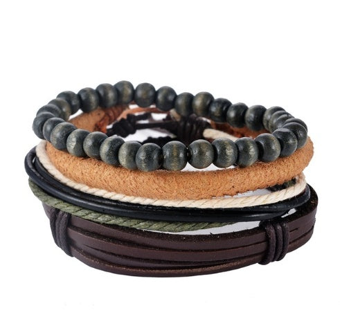 Pulsera de cuero para hombre pulsera de cuentas multicapa Punk Wrap pulseras para mujer Vintage punk hombres joyería