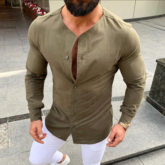 European-American Style Linen Button Cardigan Man
